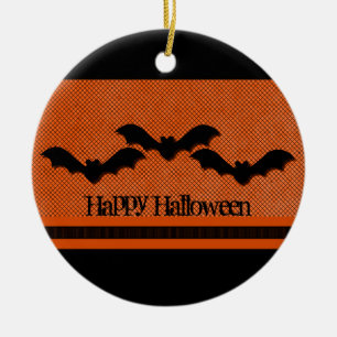 Creepy Bats Halloween Ornament, Orange Ceramic Ornament