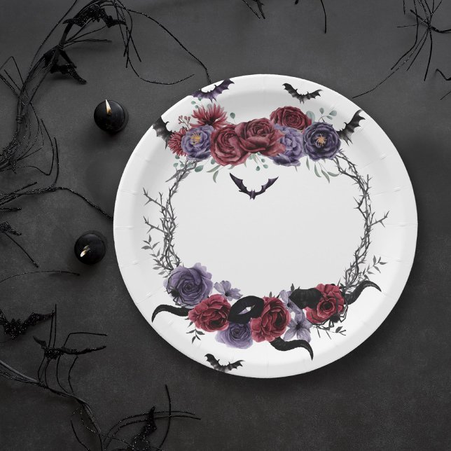 Creepy Beautiful | Dark Gothic Roses with Bats Paper Plate (Creator Uploaded)