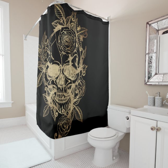 Creepy Beautiful | Gold Grunge Skull with Rose (In Situ)