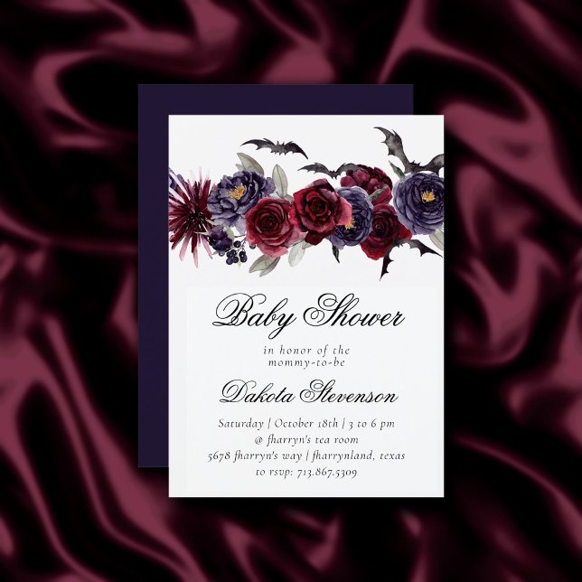 Creepy Beautiful | Gothic Floral Bats Baby Shower Invitation (Creator Uploaded)