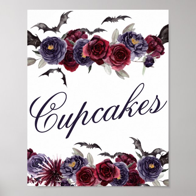 Creepy Beautiful | Gothic Floral Bats Cupcakes Poster (Front)