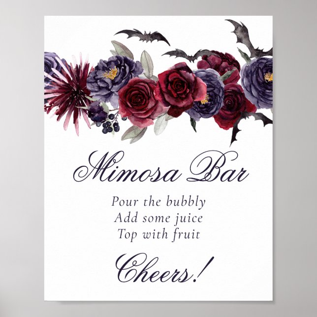 Creepy Beautiful | Gothic Floral Bats Mimosa Bar Poster (Front)