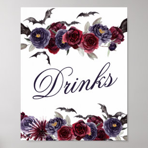 Creepy Beautiful   Gothic Floral Bats Open Bar Poster