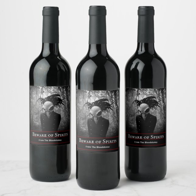Creepy Bird Skull Halloween  Wine Label (Bottles)