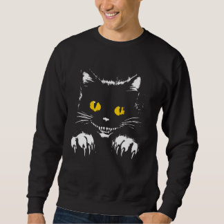 Creepy Black Cat Face - Vintage Cat Kitten Hallowe Sweatshirt