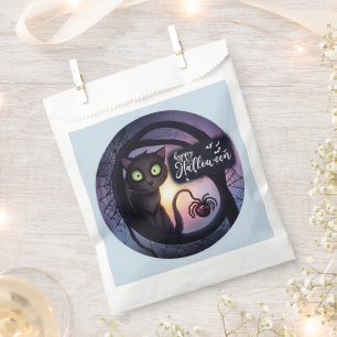 Creepy Black Cat Light Blue Happy Halloween Favour Bag
