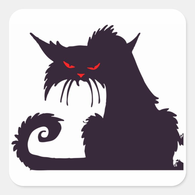 Creepy Black Cat Square Sticker (Front)