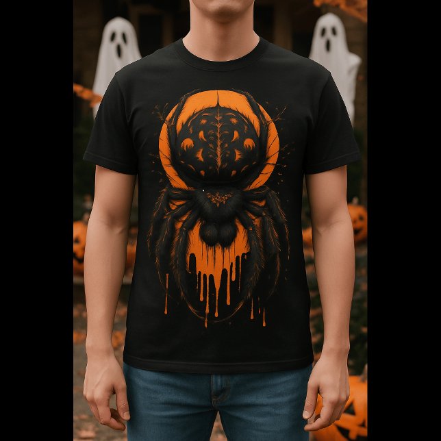 Creepy Black & Orange Spider Halloween T-Shirt (Creator Uploaded)
