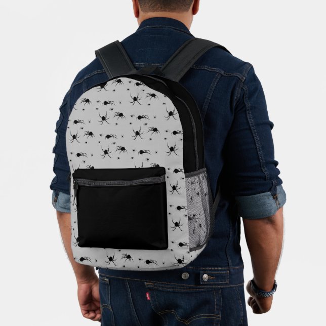 Creepy Black Spider Pattern on Grey Printed Backpack (Insitu (Model))