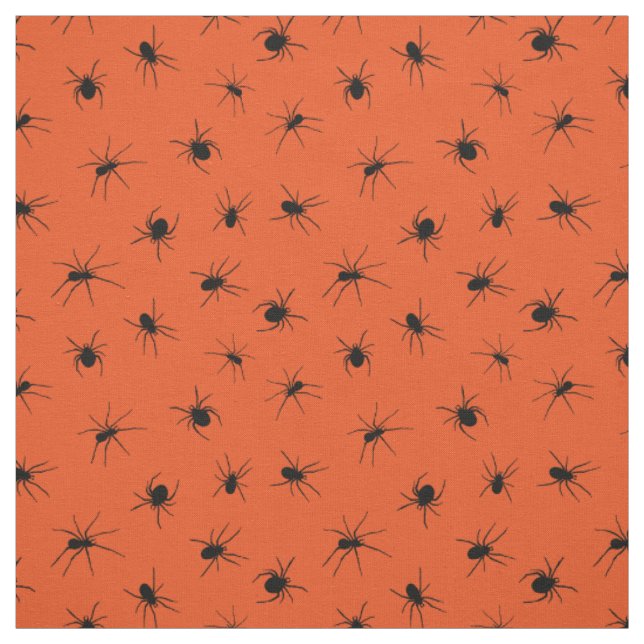 Creepy Black Spiders Patterned on Orange Halloween Fabric (Swatch)
