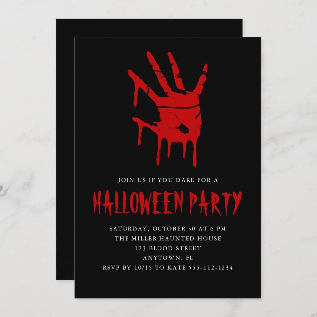 Creepy Blood Hand Print Adult Halloween Party  Invitation (Front/Back)