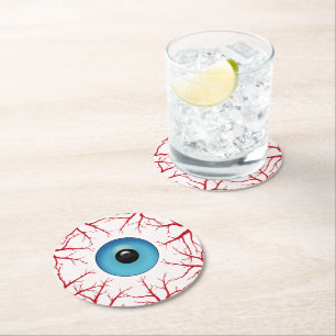 Creepy Bloodshot Eyeball Round Paper Coaster