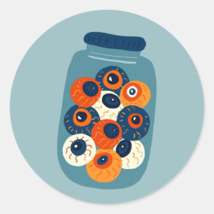 creepy blue halloween witch eyes eyeball jar classic round sticker