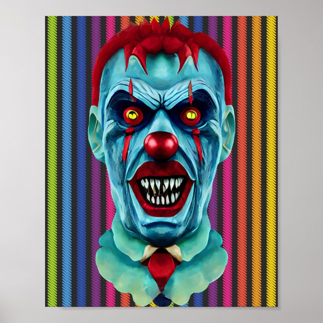 Creepy Blue Killer Zombie Clown Horror Art   Poster (Front)