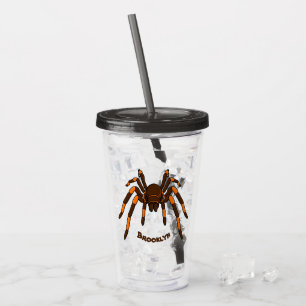 Creepy brown and orange tarantula spider cartoon acrylic tumbler