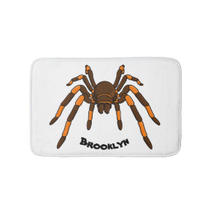 Creepy brown and orange tarantula spider cartoon bath mat