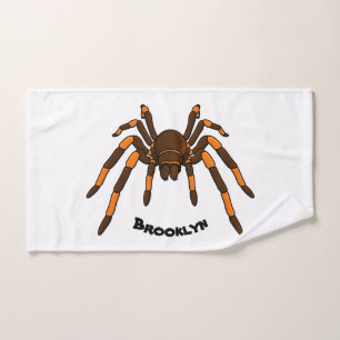 Creepy brown and orange tarantula spider cartoon bath towel set