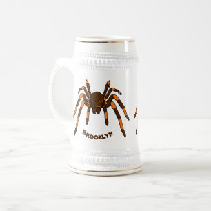 Creepy brown and orange tarantula spider cartoon beer stein