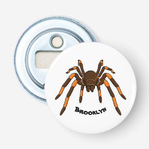 Creepy brown and orange tarantula spider cartoon bottle opener