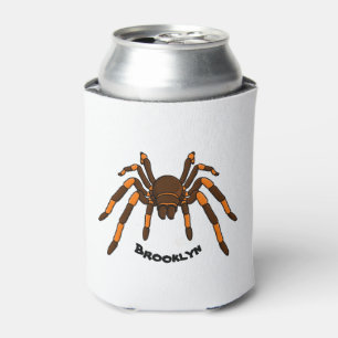Creepy brown and orange tarantula spider cartoon can cooler