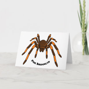 Creepy brown and orange tarantula spider cartoon card