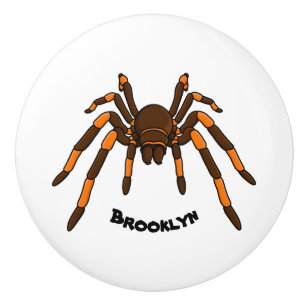Creepy brown and orange tarantula spider cartoon  ceramic knob