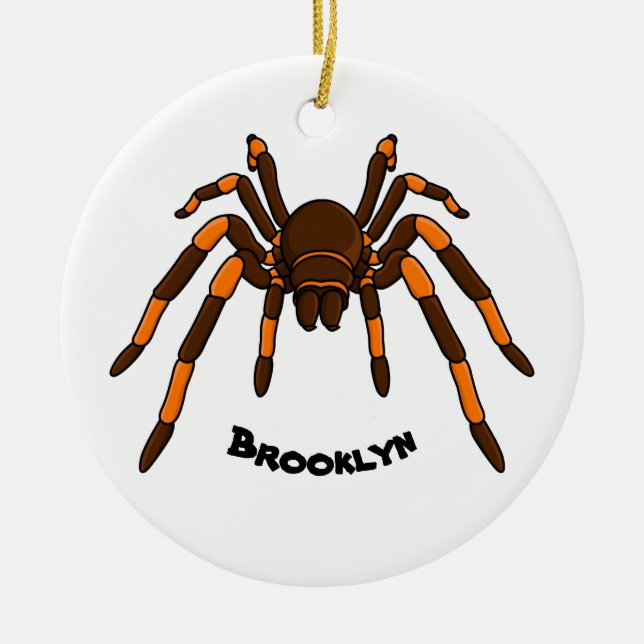 Creepy brown and orange tarantula spider cartoon  ceramic ornament (Front)