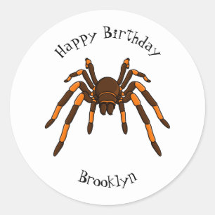 Creepy brown and orange tarantula spider cartoon  classic round sticker