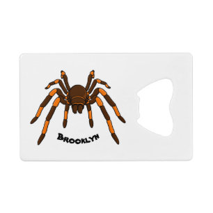 Creepy brown and orange tarantula spider cartoon credit card bottle opener