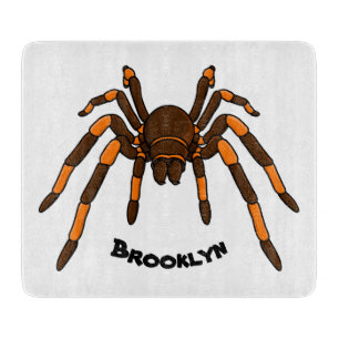 Creepy brown and orange tarantula spider cartoon  cutting board