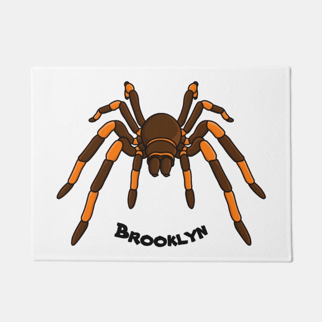 Creepy brown and orange tarantula spider cartoon doormat (Front)