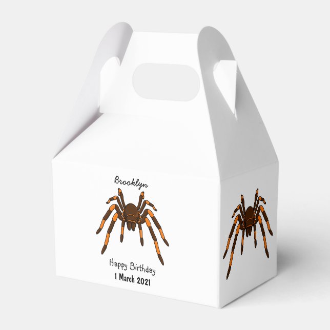 Creepy brown and orange tarantula spider cartoon favor box (Front Side)