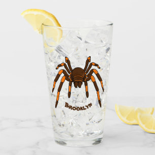 Creepy brown and orange tarantula spider cartoon glass