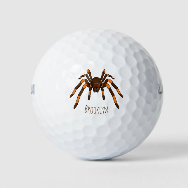Creepy brown and orange tarantula spider cartoon golf balls (Front)