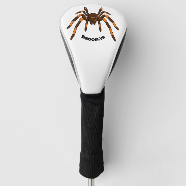 Creepy brown and orange tarantula spider cartoon golf head cover (Front)