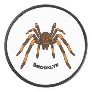 Creepy brown and orange tarantula spider cartoon hockey puck