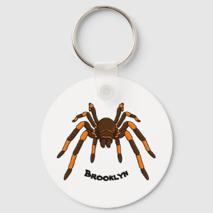 Creepy brown and orange tarantula spider cartoon keychain