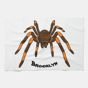 Creepy brown and orange tarantula spider cartoon  kitchen towel