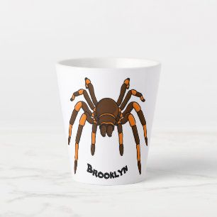 Creepy brown and orange tarantula spider cartoon latte mug