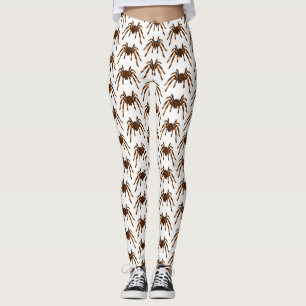 Creepy brown and orange tarantula spider cartoon leggings
