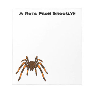 Creepy brown and orange tarantula spider cartoon notepad