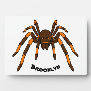 Creepy brown and orange tarantula spider cartoon plaque