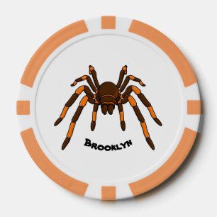 Creepy brown and orange tarantula spider cartoon poker chips