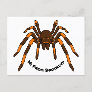 Creepy brown and orange tarantula spider cartoon postcard