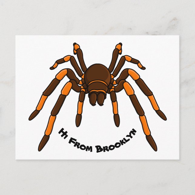 Creepy brown and orange tarantula spider cartoon postcard (Front)