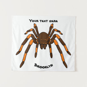 Creepy brown and orange tarantula spider cartoon tapestry