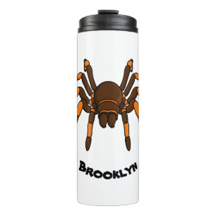 Creepy brown and orange tarantula spider cartoon thermal tumbler