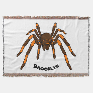 Creepy brown and orange tarantula spider cartoon throw blanket