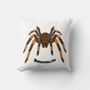Creepy brown and orange tarantula spider cartoon throw pillow