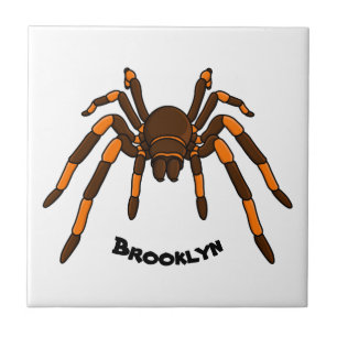 Creepy brown and orange tarantula spider cartoon tile